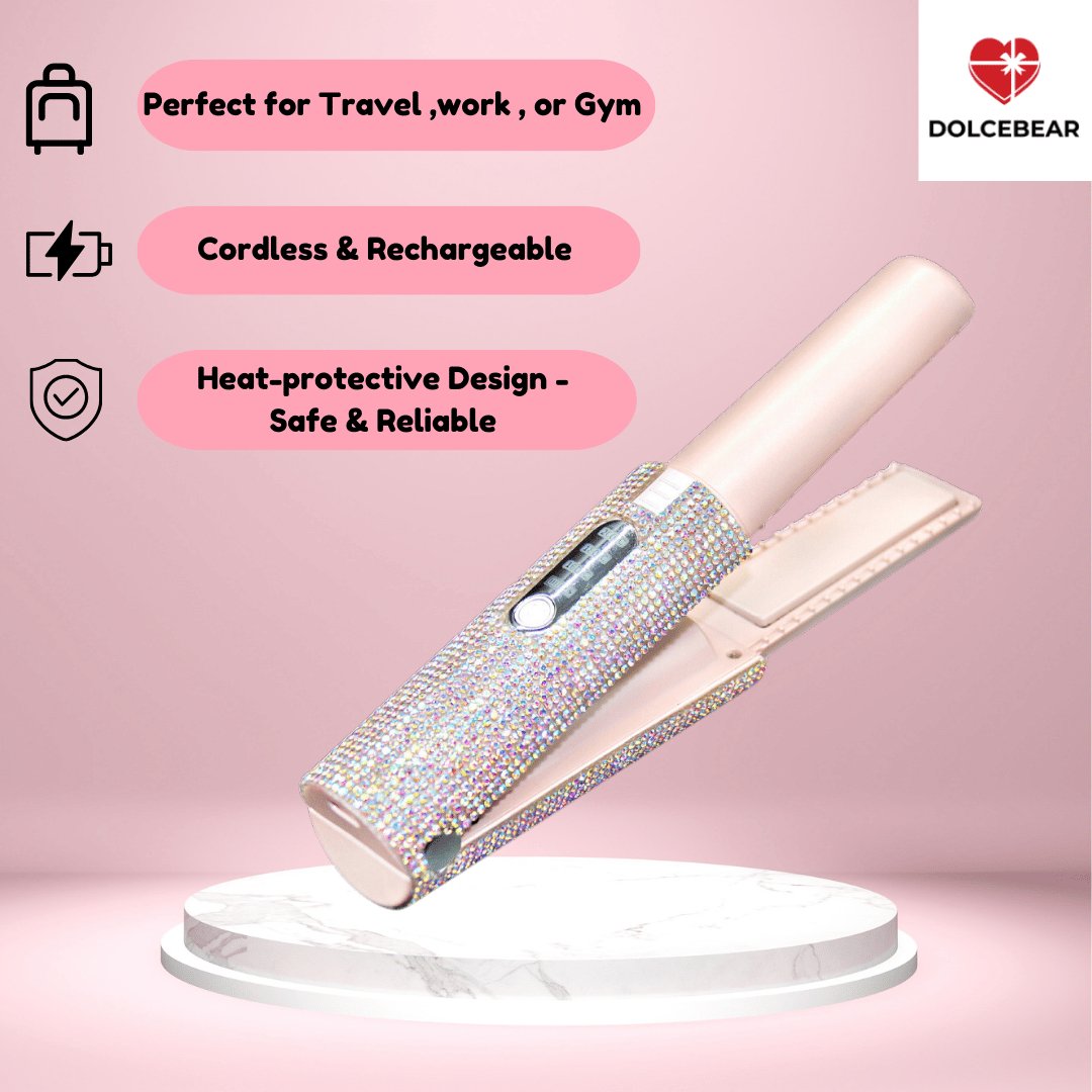 Mini portable cordless hair straightener for travel